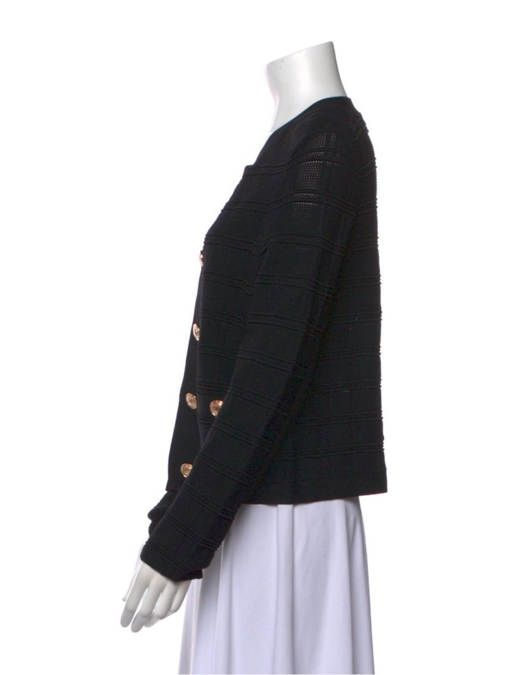 Milly Black Textured Knit Double-Breasted Jacket with Gold Buttons - Picture 3 of 4